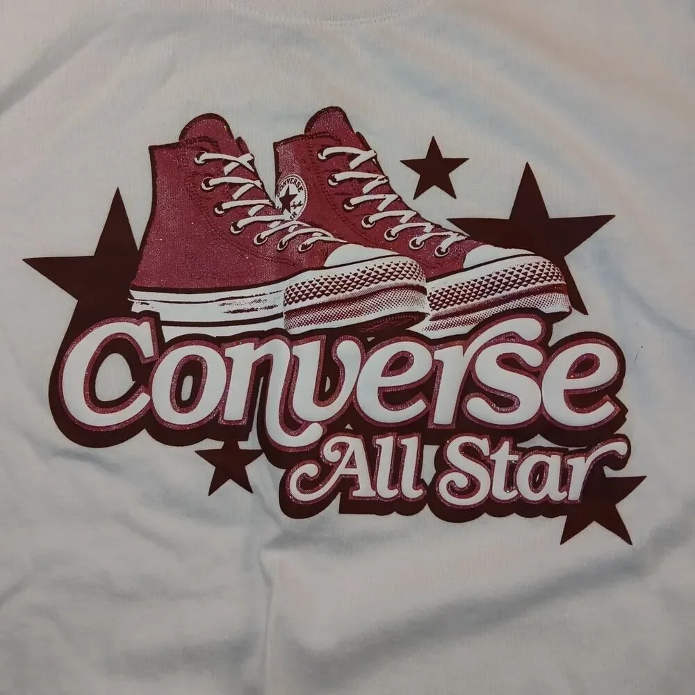 Converse All Star Girls White w/ Red Puffy Logo Tee - Youth Medium